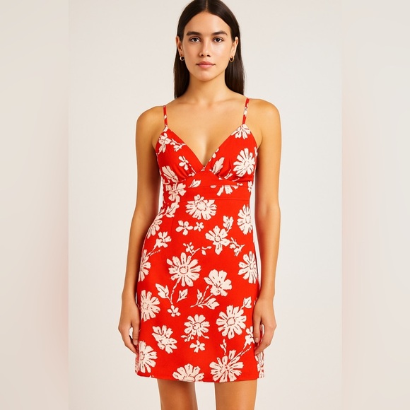 136. Donna Morgan Women’s Red Floral Sundress Adjustable Spaghetti Straps Size 8 - Picture 1 of 5